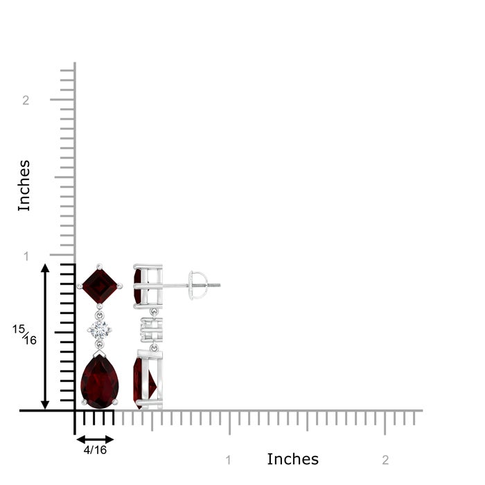 Square and Pear Garnet Drop Earrings with Diamond