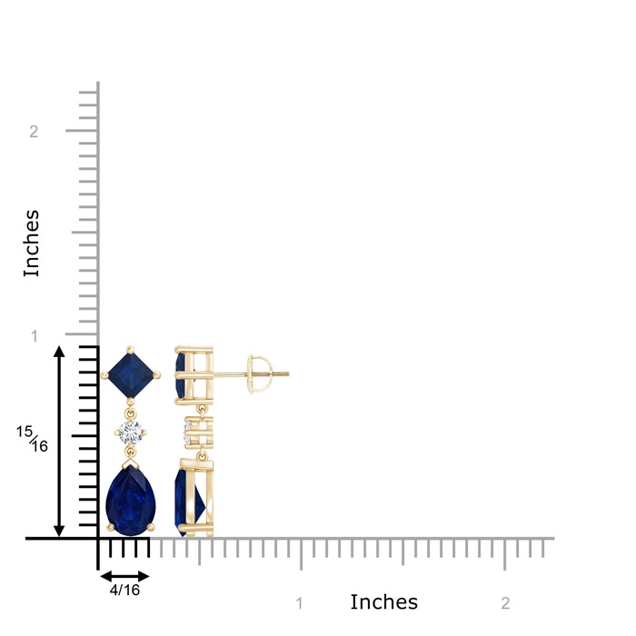 10x7mm AA Square and Pear Blue Sapphire Drop Earrings with Diamond in Yellow Gold product image