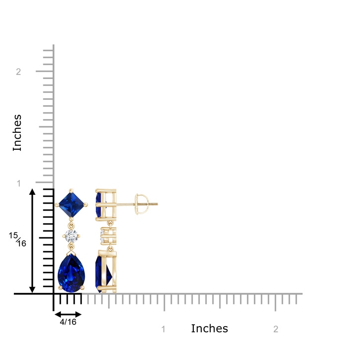 10x7mm AAAA Square and Pear Blue Sapphire Drop Earrings with Diamond in Yellow Gold product image