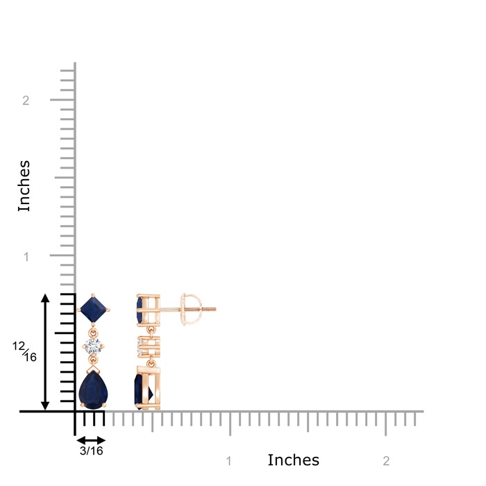 7x5mm A Square and Pear Blue Sapphire Drop Earrings with Diamond in Rose Gold product image