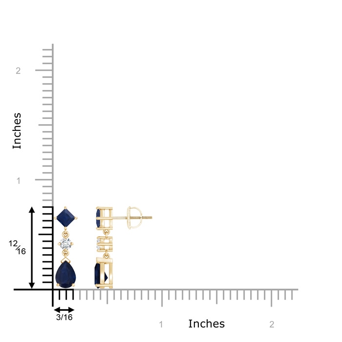 7x5mm A Square and Pear Blue Sapphire Drop Earrings with Diamond in Yellow Gold product image