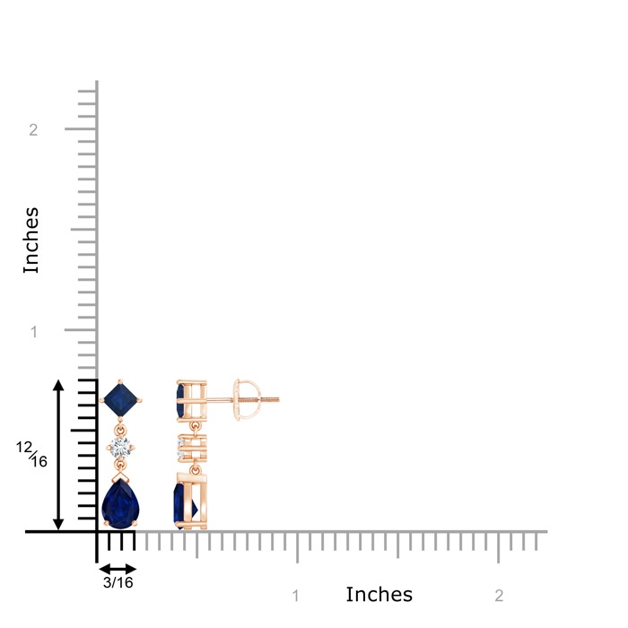 7x5mm AA Square and Pear Blue Sapphire Drop Earrings with Diamond in Rose Gold product image