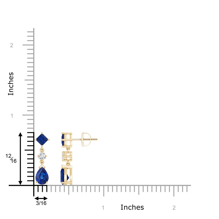 7x5mm AAA Square and Pear Blue Sapphire Drop Earrings with Diamond in Yellow Gold product image