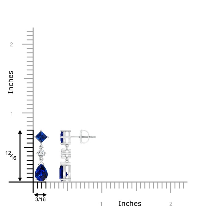 7x5mm AAAA Square and Pear Blue Sapphire Drop Earrings with Diamond in P950 Platinum product image