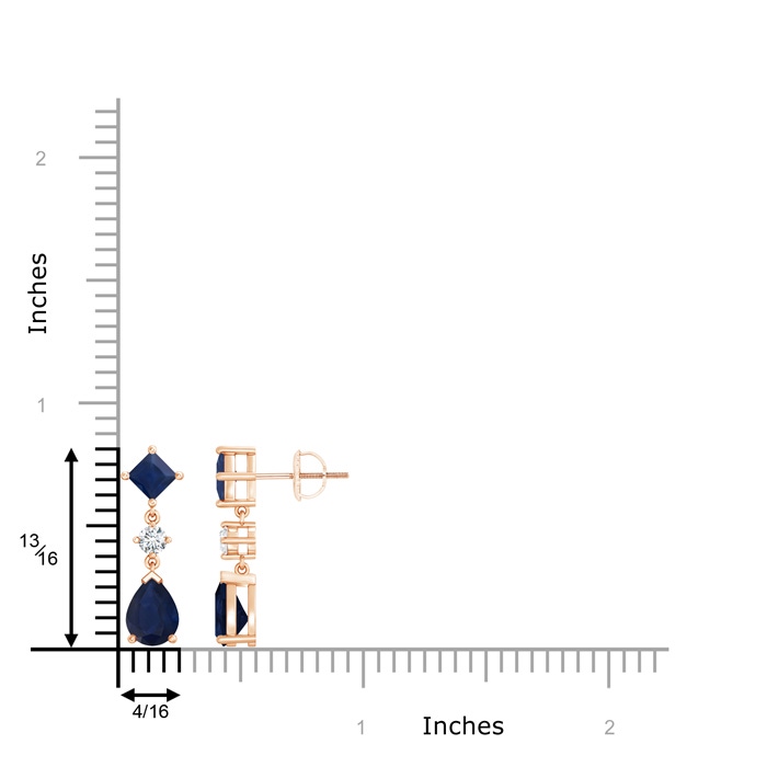 8x6mm A Square and Pear Blue Sapphire Drop Earrings with Diamond in Rose Gold product image