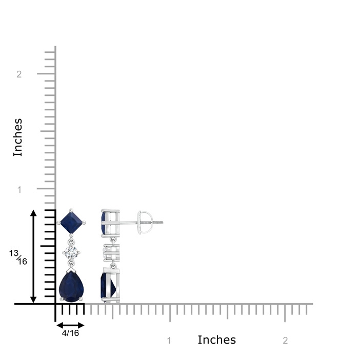 8x6mm A Square and Pear Blue Sapphire Drop Earrings with Diamond in White Gold product image