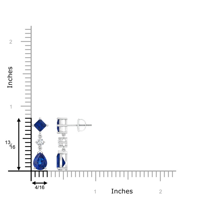 8x6mm AAA Square and Pear Blue Sapphire Drop Earrings with Diamond in P950 Platinum product image