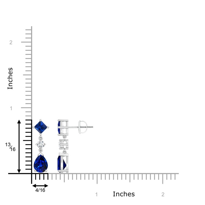 8x6mm AAAA Square and Pear Blue Sapphire Drop Earrings with Diamond in P950 Platinum product image