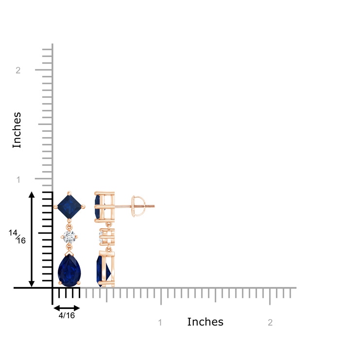 9x6mm AA Square and Pear Blue Sapphire Drop Earrings with Diamond in Rose Gold product image