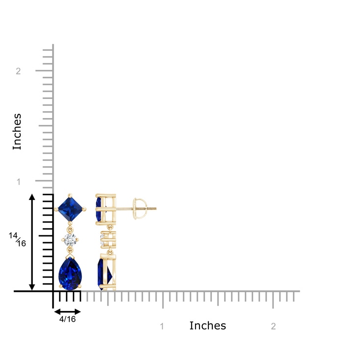 9x6mm AAAA Square and Pear Blue Sapphire Drop Earrings with Diamond in Yellow Gold product image