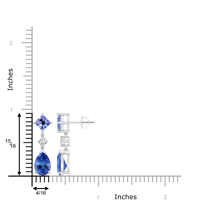 10x7mm AA Square and Pear Tanzanite Drop Earrings with Diamond in P950 Platinum product image