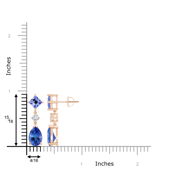 10x7mm AA Square and Pear Tanzanite Drop Earrings with Diamond in Rose Gold product image