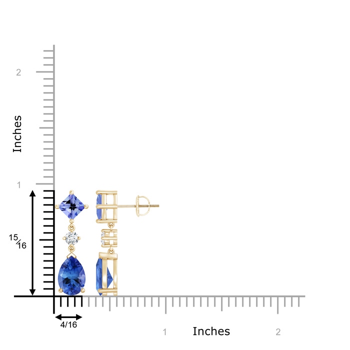 10x7mm AA Square and Pear Tanzanite Drop Earrings with Diamond in Yellow Gold product image