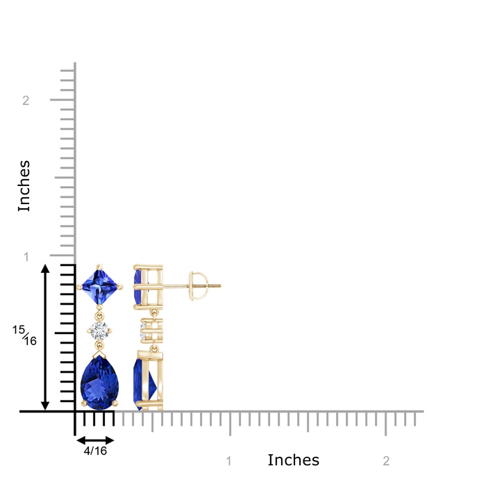 10x7mm AAA Square and Pear Tanzanite Drop Earrings with Diamond in Yellow Gold product image