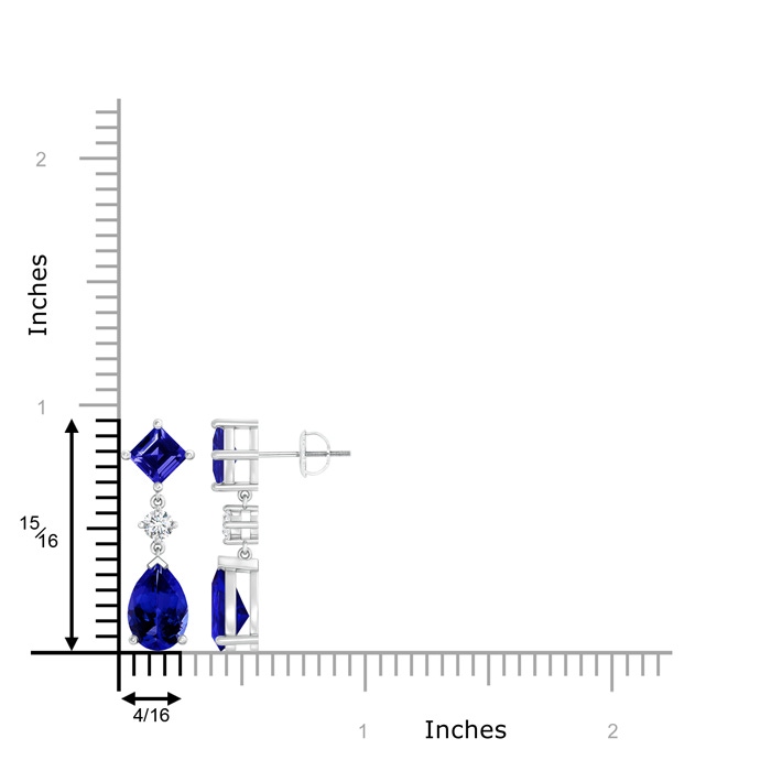 10x7mm AAAA Square and Pear Tanzanite Drop Earrings with Diamond in P950 Platinum product image