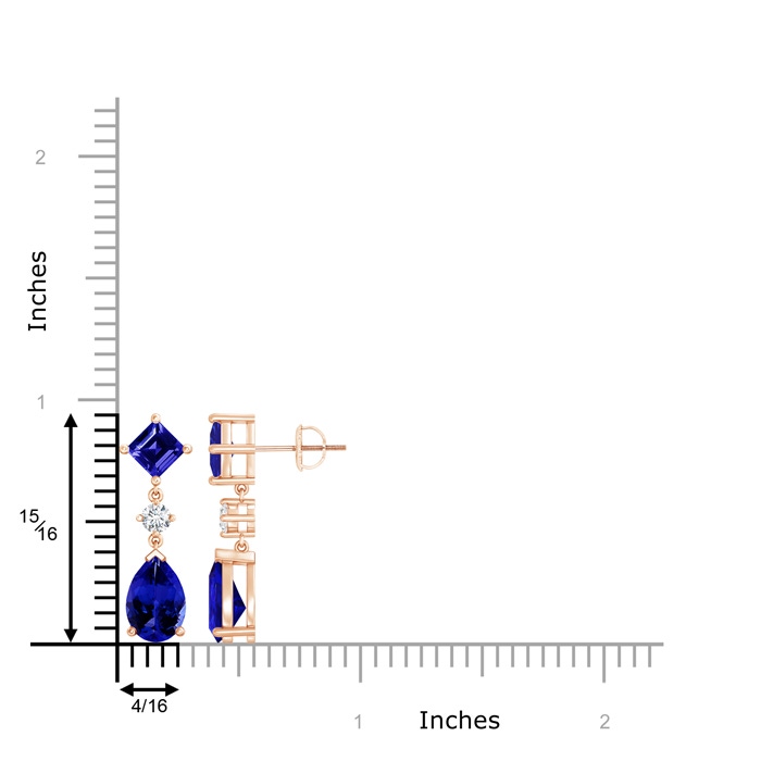 10x7mm AAAA Square and Pear Tanzanite Drop Earrings with Diamond in Rose Gold product image