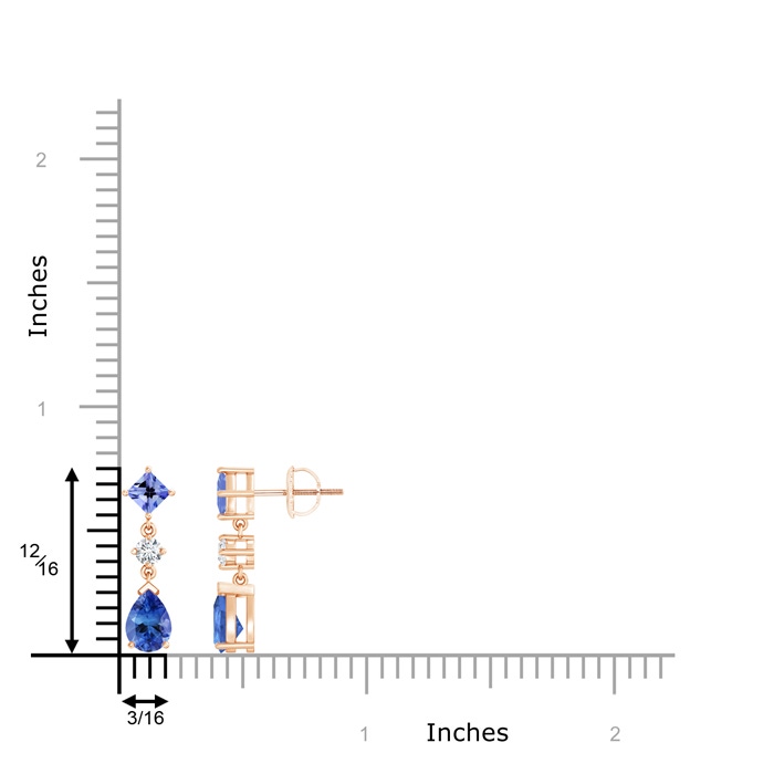 7x5mm AA Square and Pear Tanzanite Drop Earrings with Diamond in Rose Gold product image