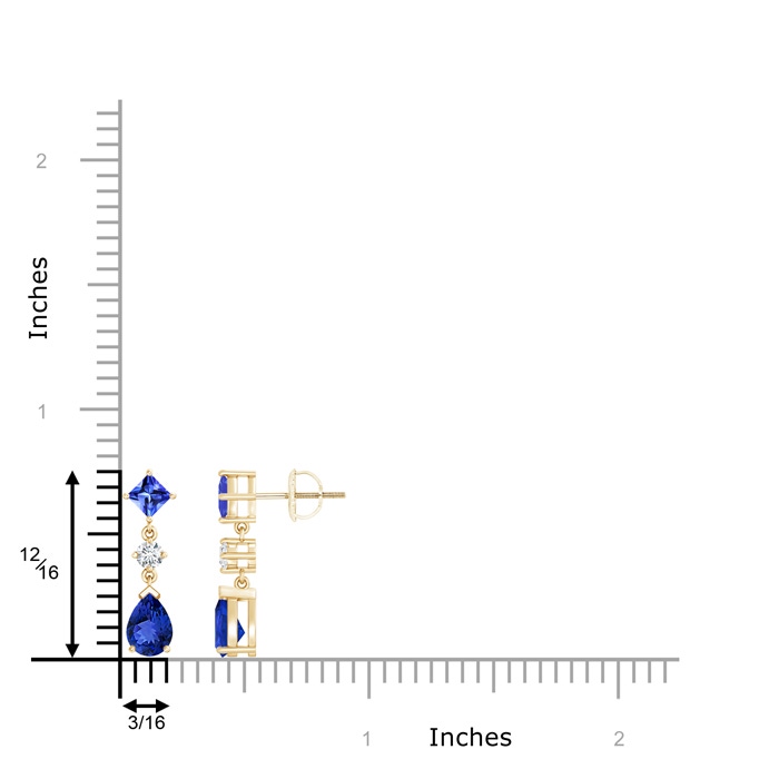 7x5mm AAA Square and Pear Tanzanite Drop Earrings with Diamond in Yellow Gold product image