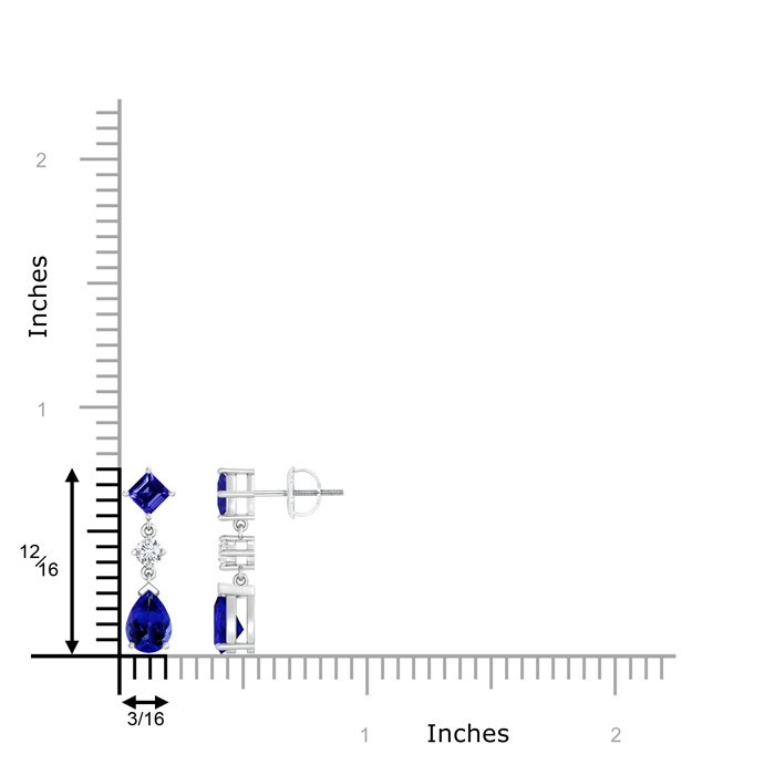 7x5mm AAAA Square and Pear Tanzanite Drop Earrings with Diamond in P950 Platinum product image