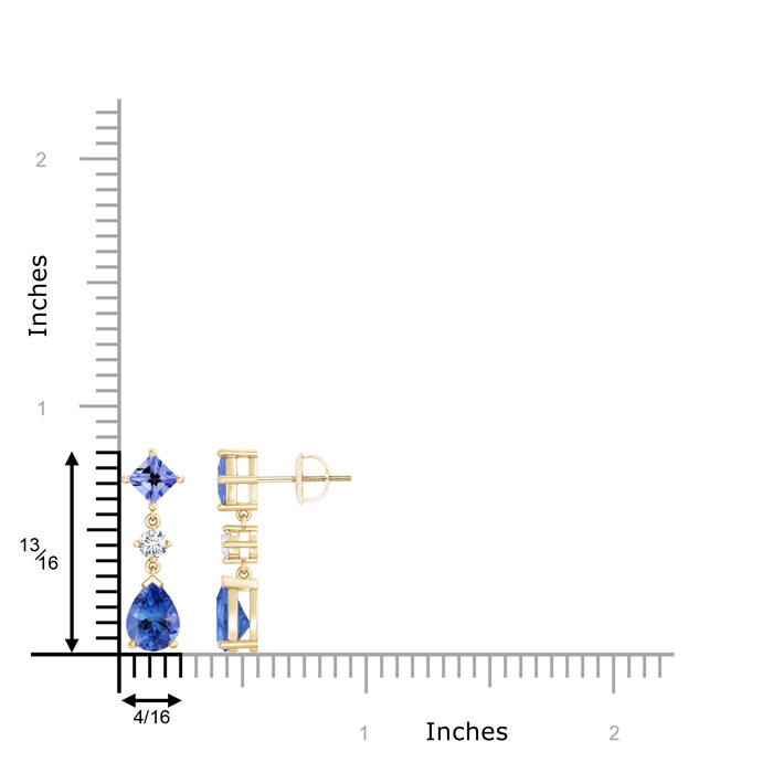 8x6mm AA Square and Pear Tanzanite Drop Earrings with Diamond in Yellow Gold product image