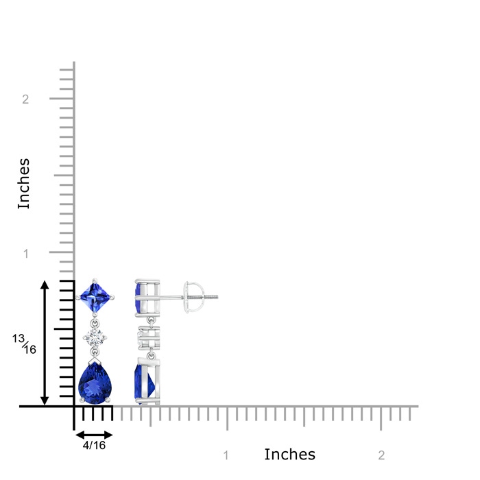 8x6mm AAA Square and Pear Tanzanite Drop Earrings with Diamond in White Gold product image