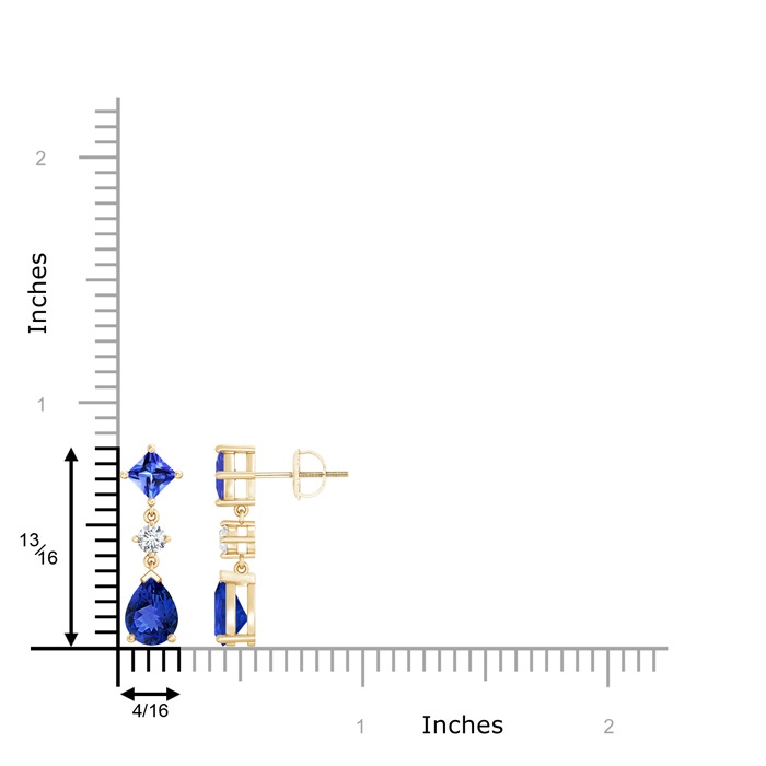 8x6mm AAA Square and Pear Tanzanite Drop Earrings with Diamond in Yellow Gold product image