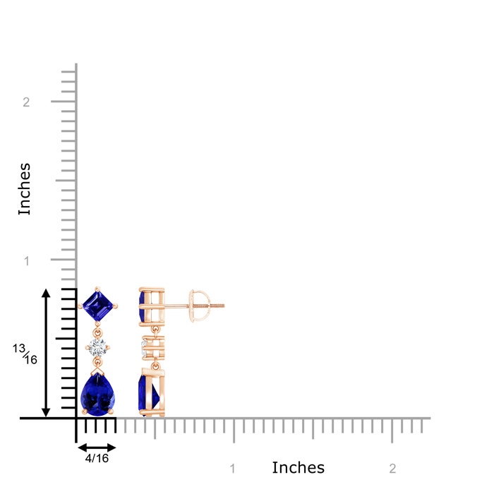 8x6mm AAAA Square and Pear Tanzanite Drop Earrings with Diamond in Rose Gold product image