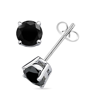 4mm A Basket-Set Round Black Diamond Stud Earrings in S999 Silver 