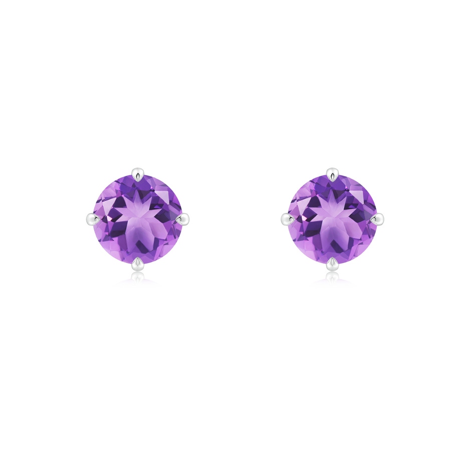 6mm A Claw-Set Round Amethyst Solitaire Stud Earrings in White Gold 