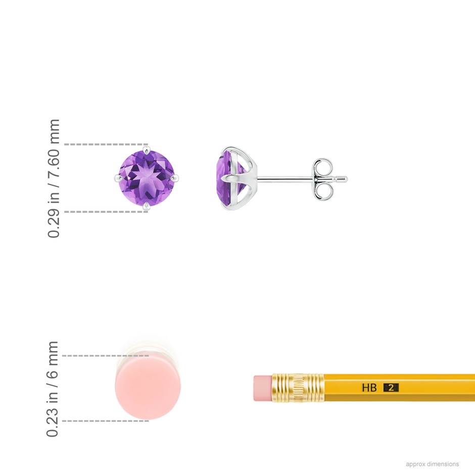 6mm A Claw-Set Round Amethyst Solitaire Stud Earrings in White Gold ruler