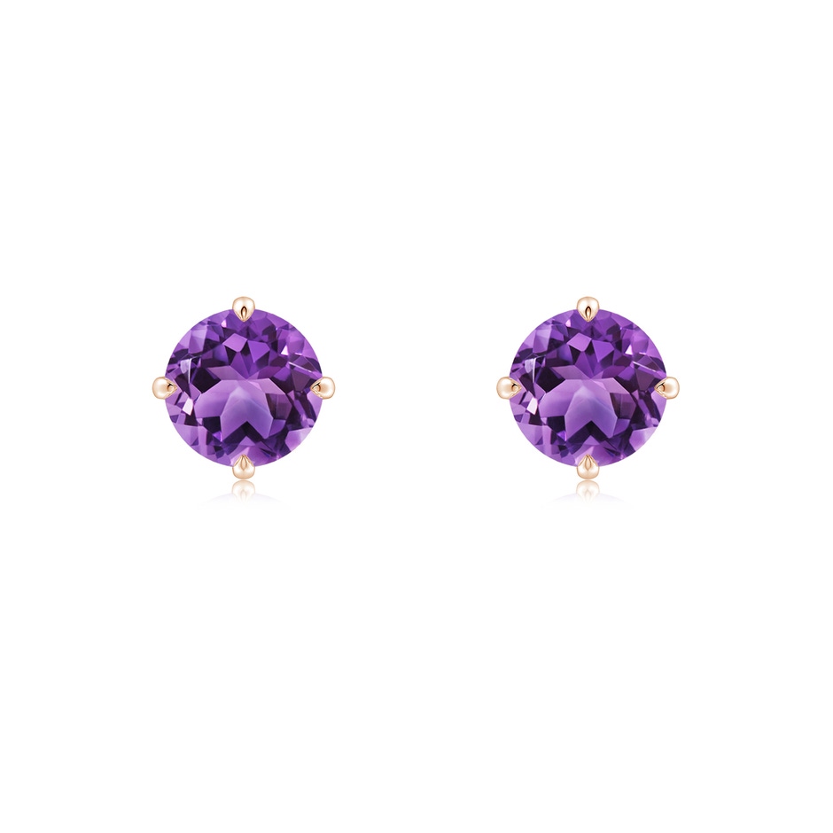 6mm AA Claw-Set Round Amethyst Solitaire Stud Earrings in Rose Gold 
