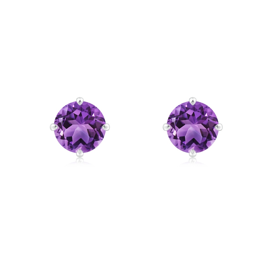 6mm AA Claw-Set Round Amethyst Solitaire Stud Earrings in White Gold 
