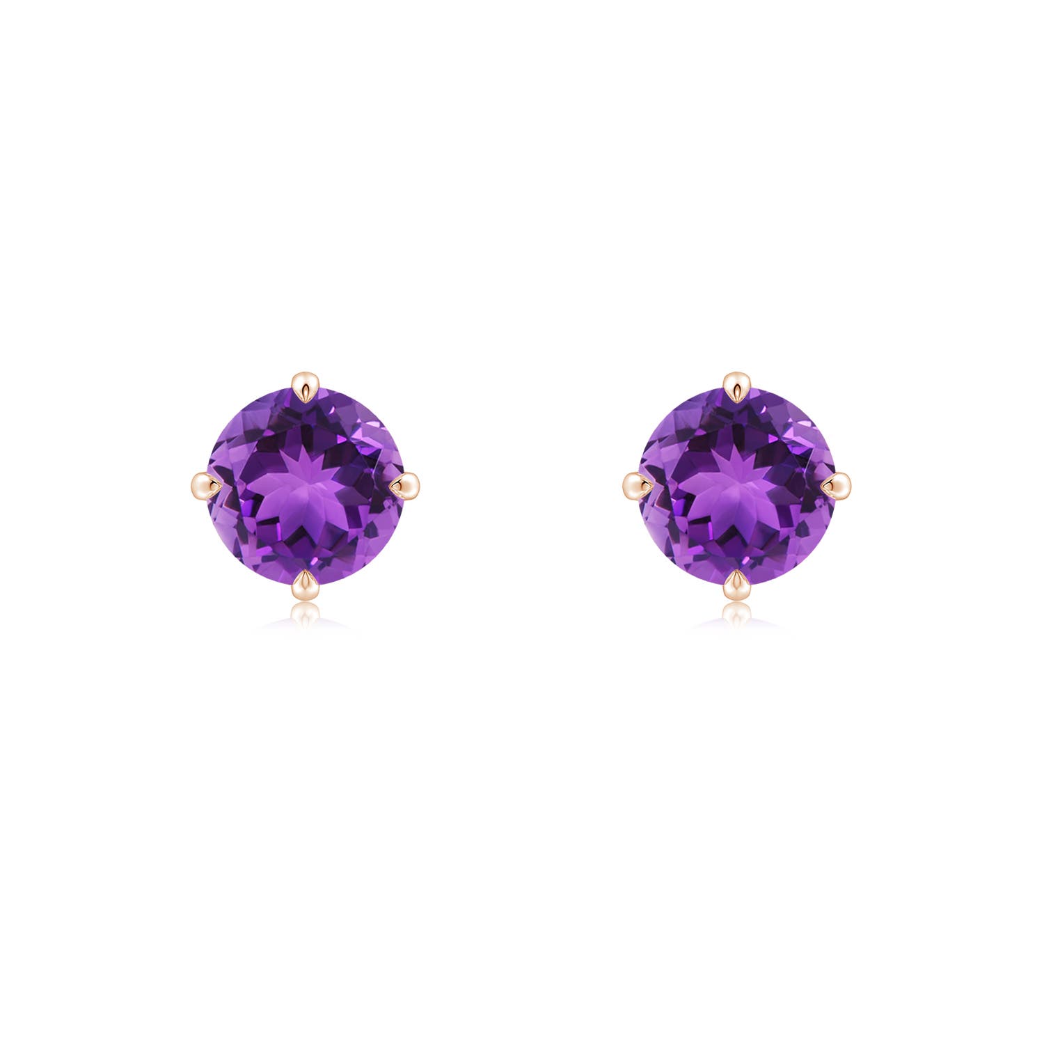 6mm AAA Claw-Set Round Amethyst Solitaire Stud Earrings in 18CT Rose Gold