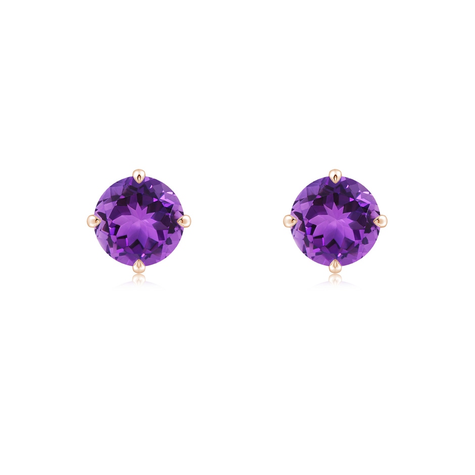 6mm AAA Claw-Set Round Amethyst Solitaire Stud Earrings in 18K Rose Gold 