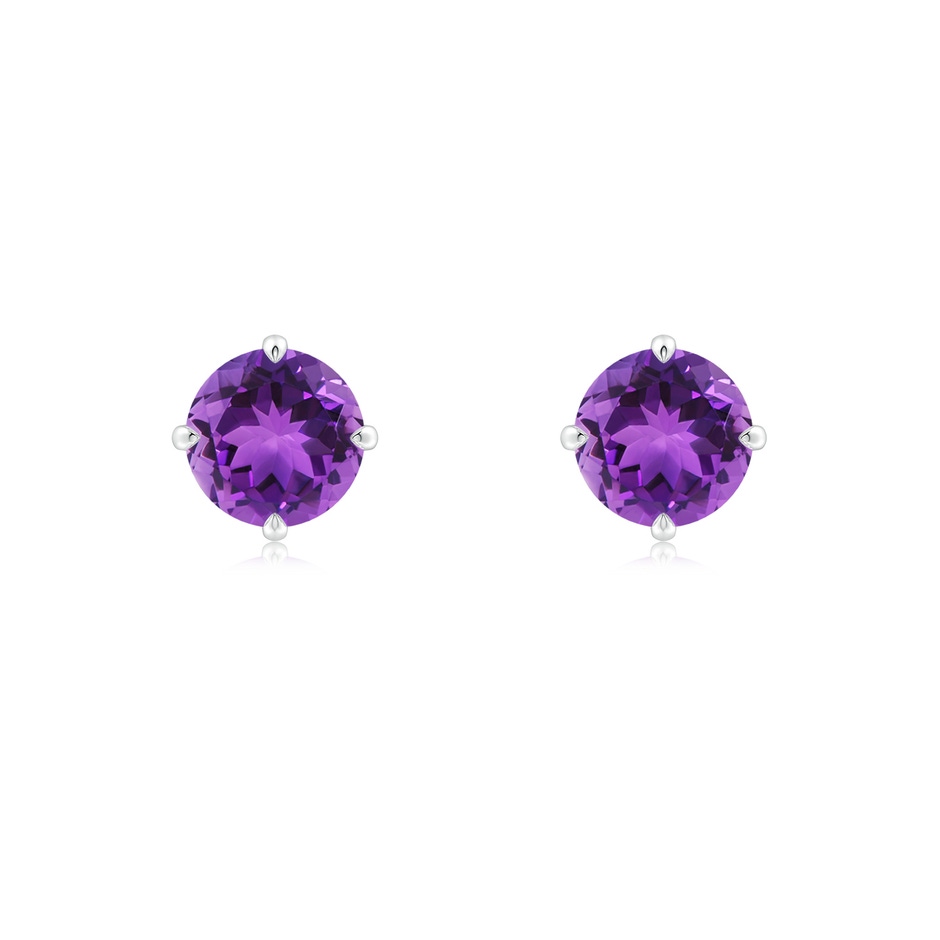 6mm AAA Claw-Set Round Amethyst Solitaire Stud Earrings in 18K White Gold 
