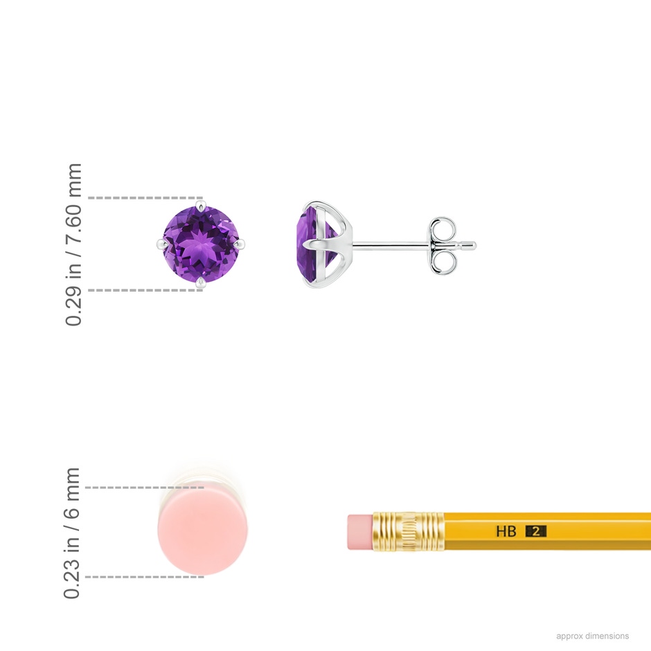 6mm AAA Claw-Set Round Amethyst Solitaire Stud Earrings in 18K White Gold ruler