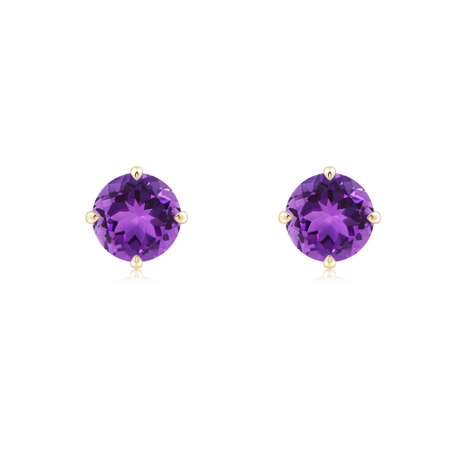 6mm AAA Claw-Set Round Amethyst Solitaire Stud Earrings in 18K Yellow Gold