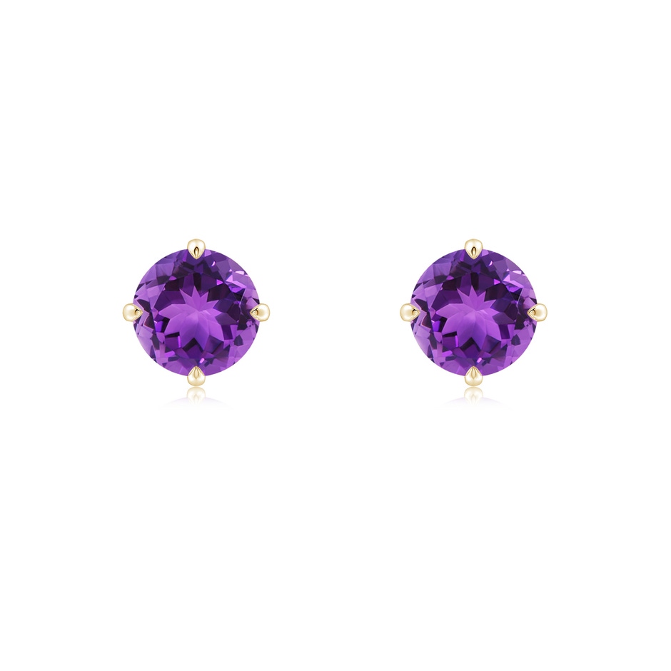 6mm AAA Claw-Set Round Amethyst Solitaire Stud Earrings in Yellow Gold 