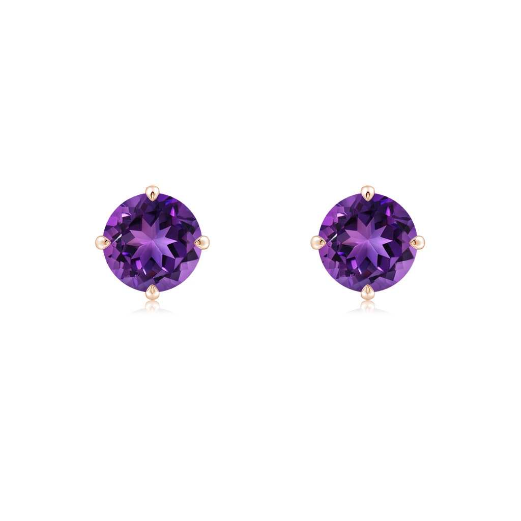 6mm AAAA Claw-Set Round Amethyst Solitaire Stud Earrings in Rose Gold