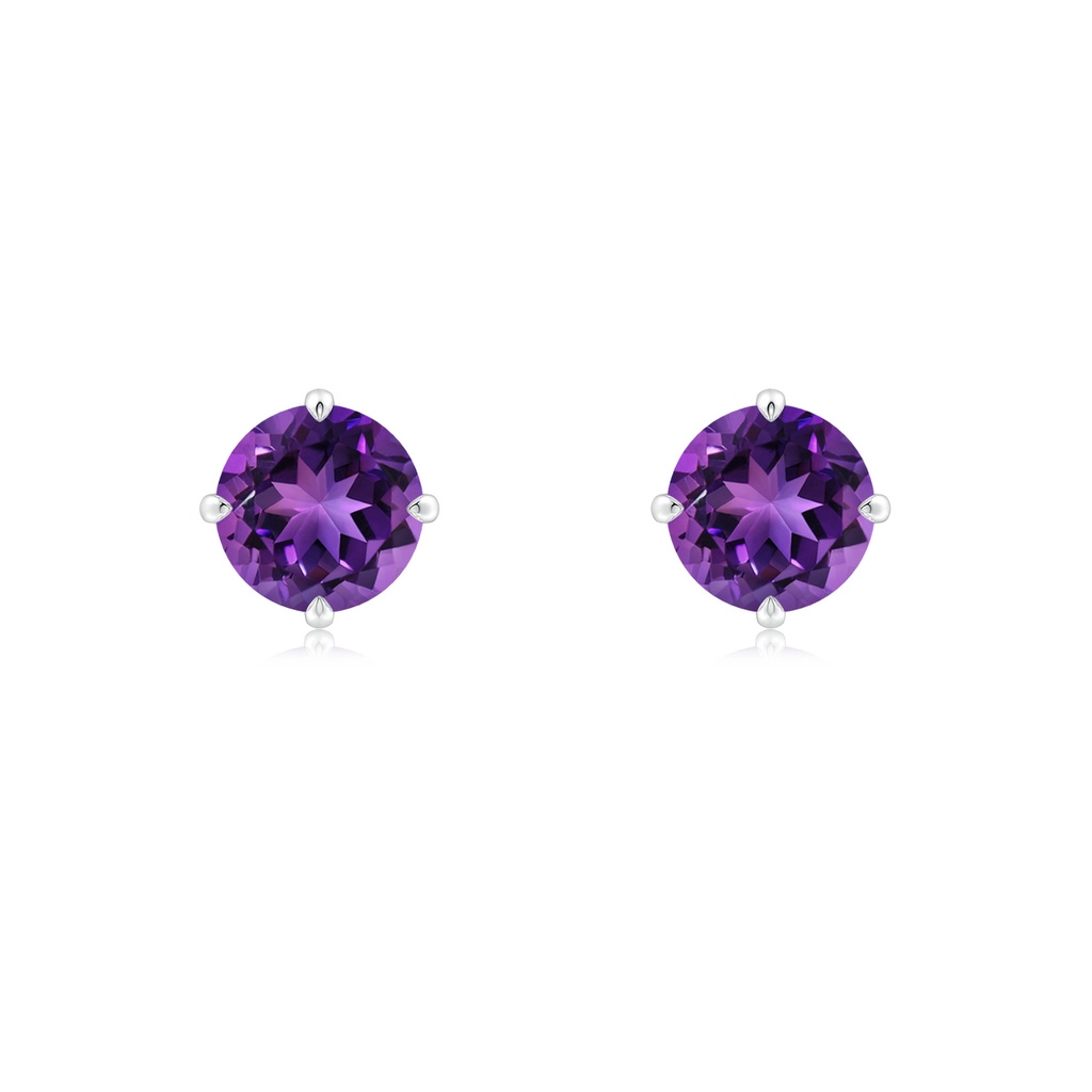 6mm AAAA Basket-Set Round Amethyst Stud Earrings in S999 Silver