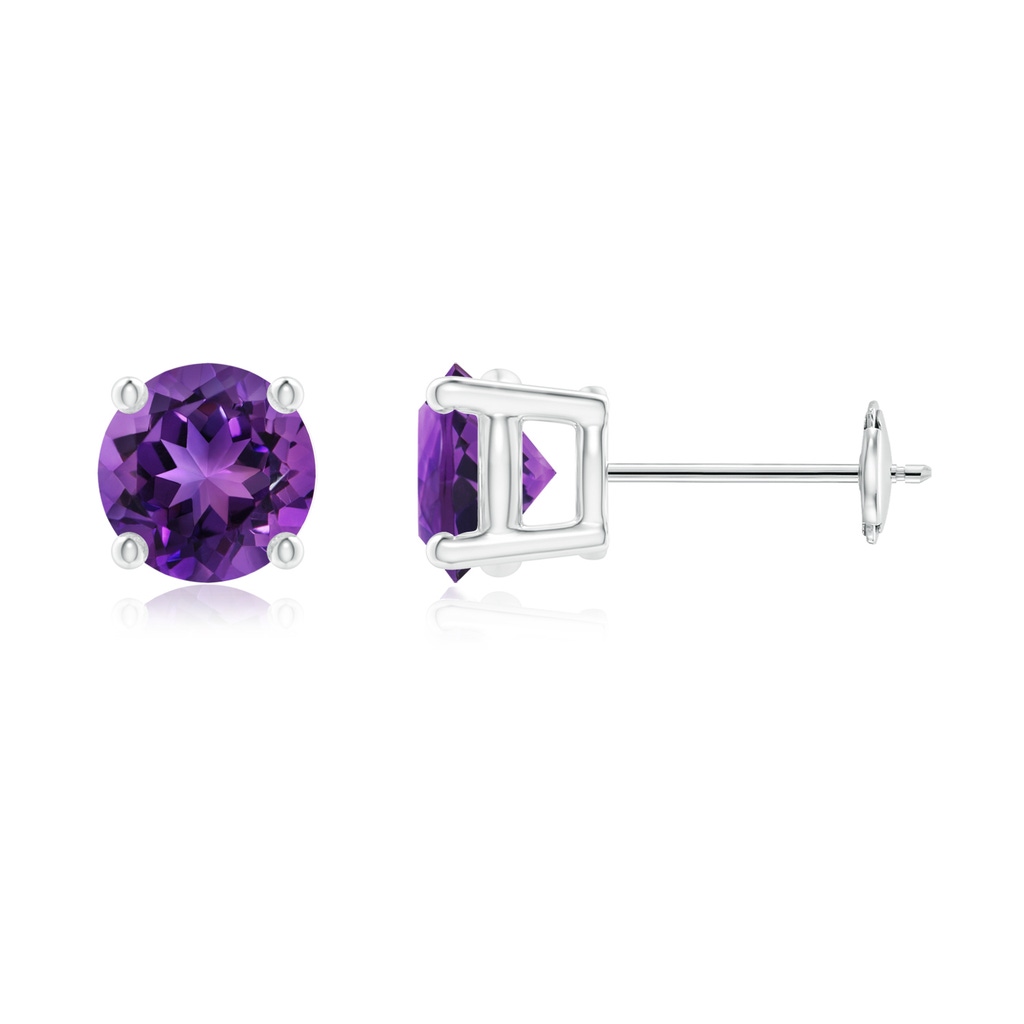 6mm AAAA Basket-Set Round Amethyst Stud Earrings in White Gold