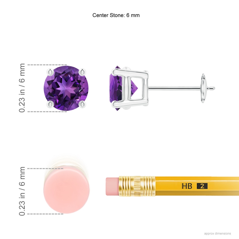 6mm AAAA Basket-Set Round Amethyst Stud Earrings in White Gold Ruler