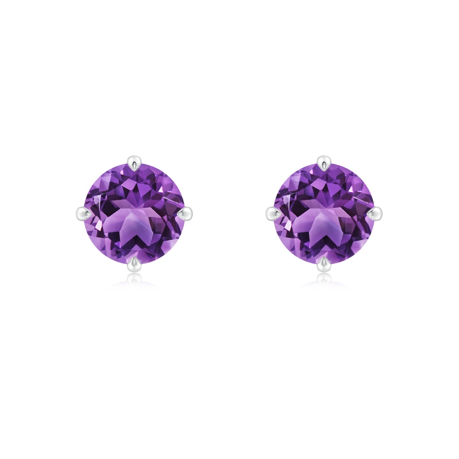 7mm AA Claw-Set Round Amethyst Solitaire Stud Earrings in White Gold 