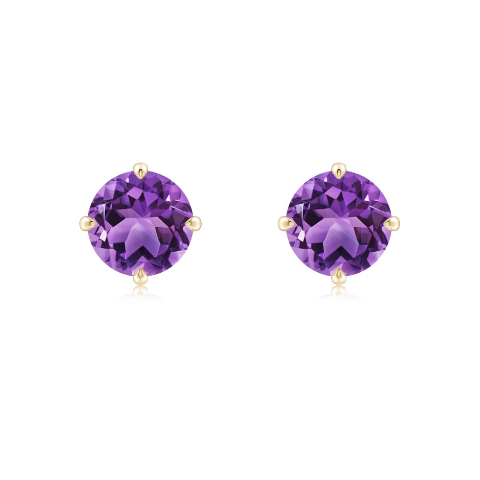 7mm AA Claw-Set Round Amethyst Solitaire Stud Earrings in Yellow Gold 