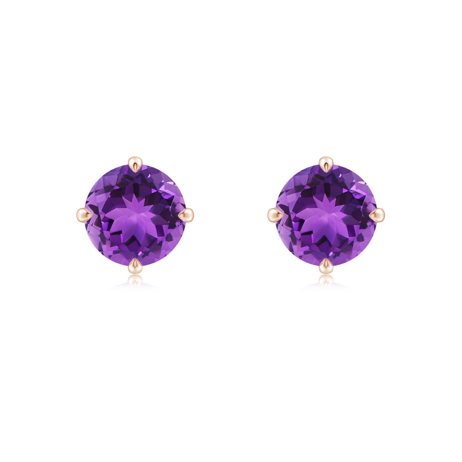 7mm AAA Claw-Set Round Amethyst Solitaire Stud Earrings in Rose Gold 
