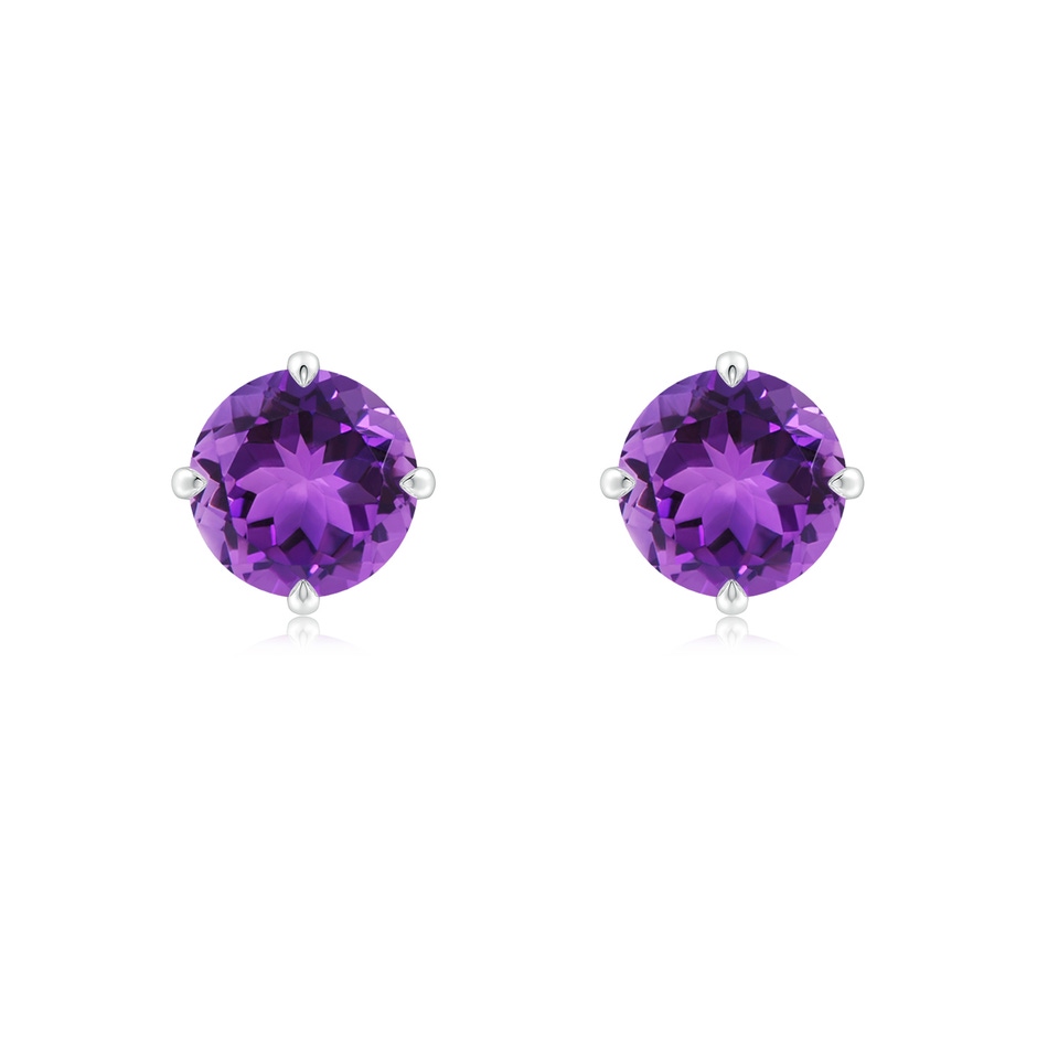 7mm AAA Claw-Set Round Amethyst Solitaire Stud Earrings in White Gold 