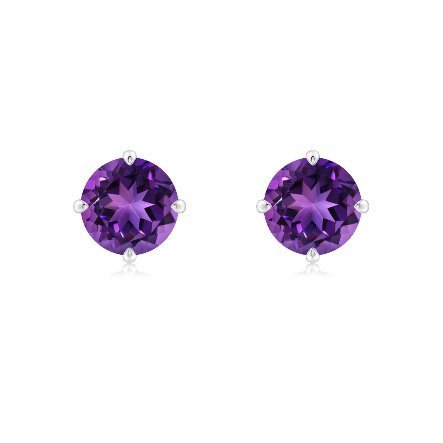 7mm AAAA Claw-Set Round Amethyst Solitaire Stud Earrings in White Gold