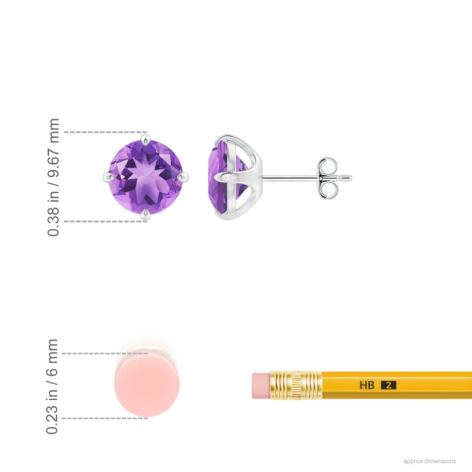 8mm A Claw-Set Round Amethyst Solitaire Stud Earrings in P950 Platinum ruler