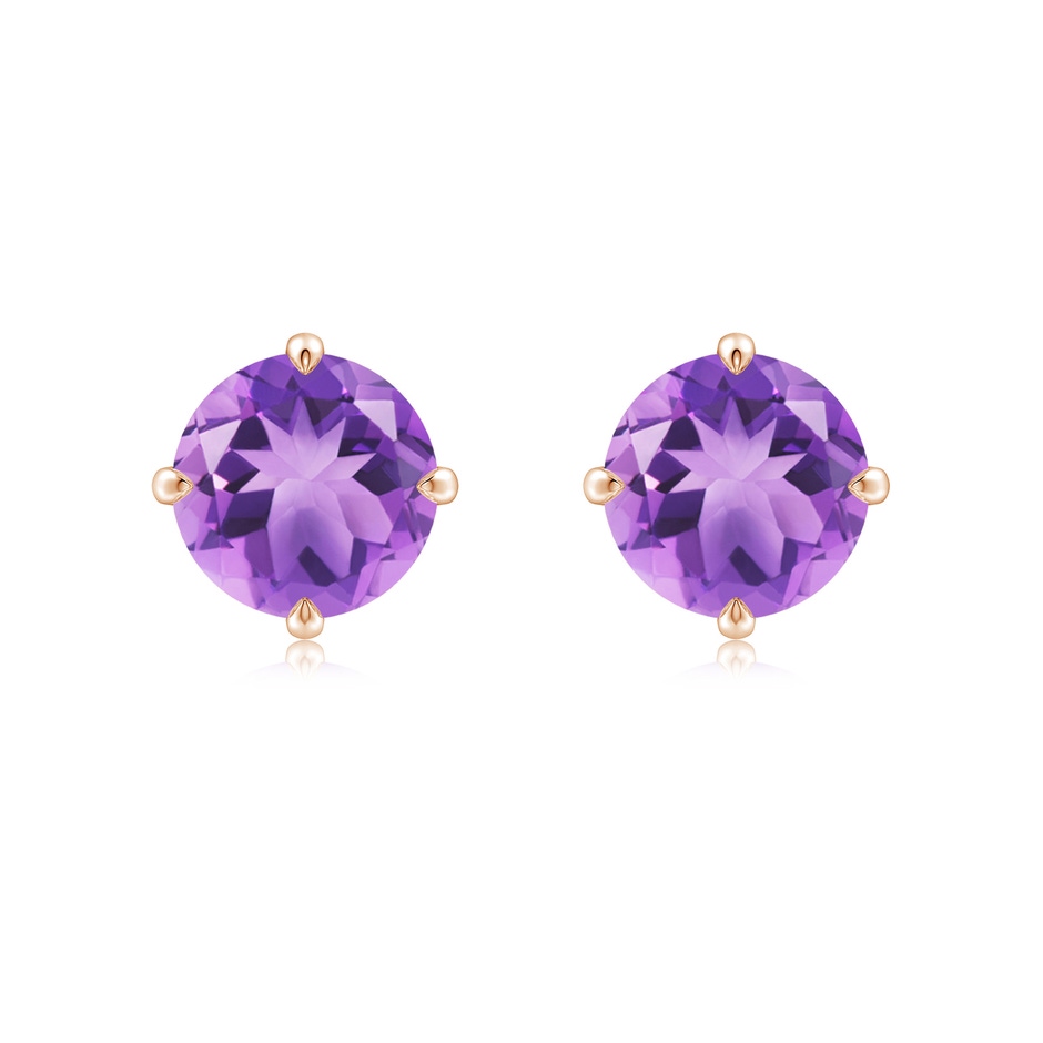 8mm A Claw-Set Round Amethyst Solitaire Stud Earrings in Rose Gold 
