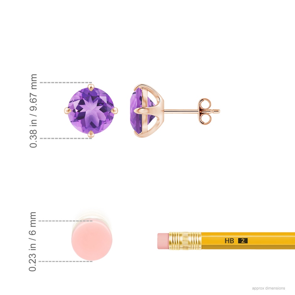 8mm A Claw-Set Round Amethyst Solitaire Stud Earrings in Rose Gold ruler